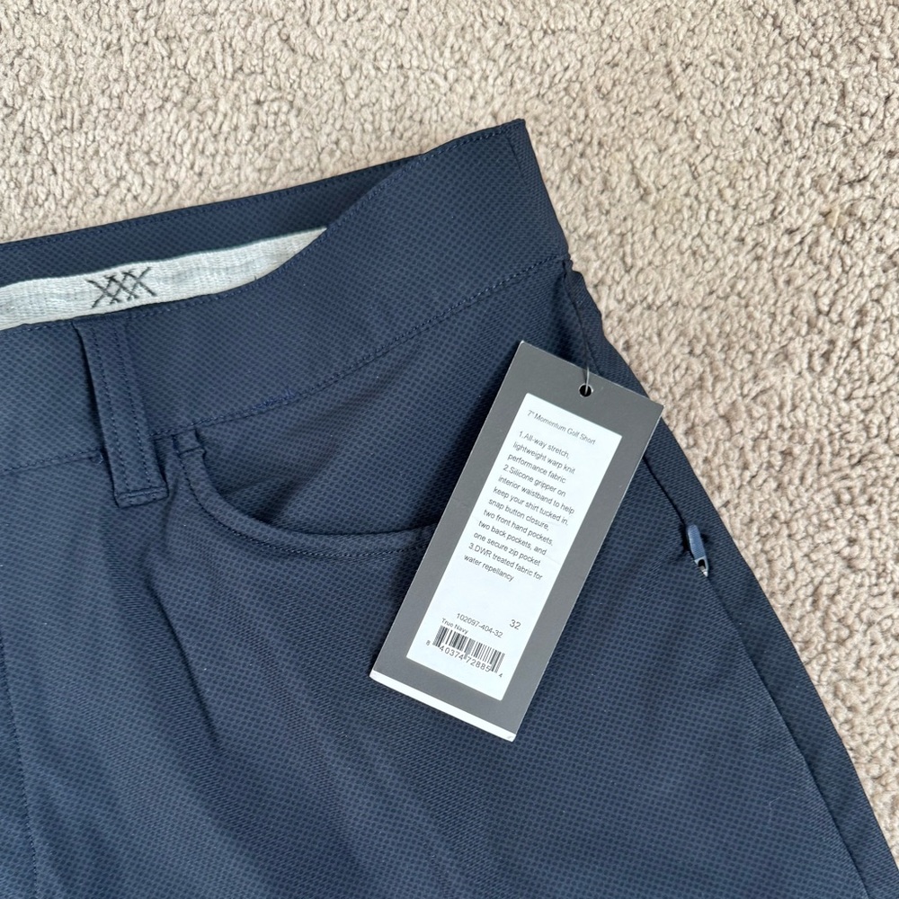 Rhone Men’s Navy Blue 7” Momentum Golf Shorts - 32” Waist